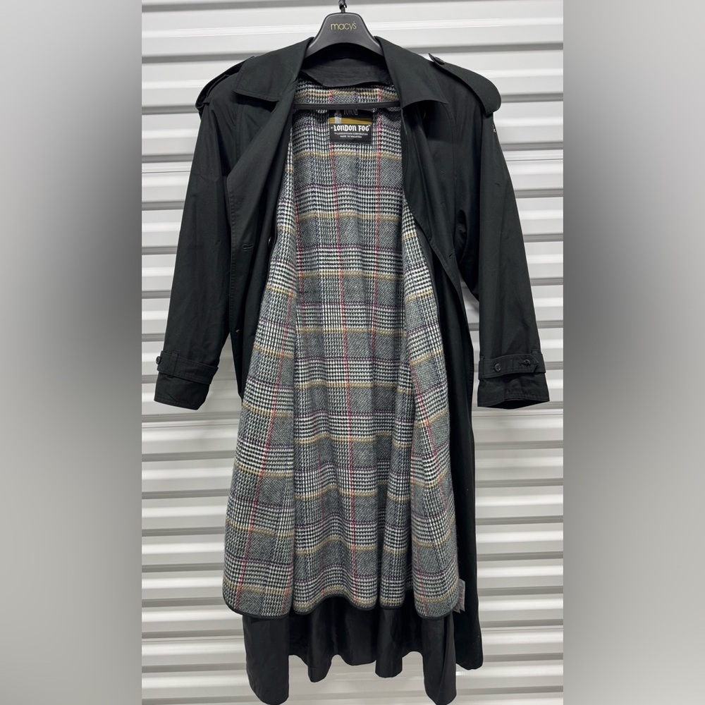 London Fog Black Double-Breasted Trench Coat with Belt - Picture 8 of 8